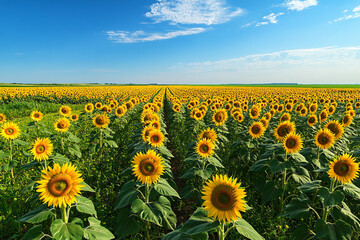 Obraz premium Sunflower Sea Beneath a Vibrant Blue Sky