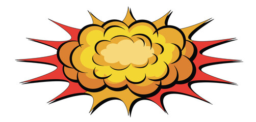 Vibrant comic book style explosion with yellow orange and red colors