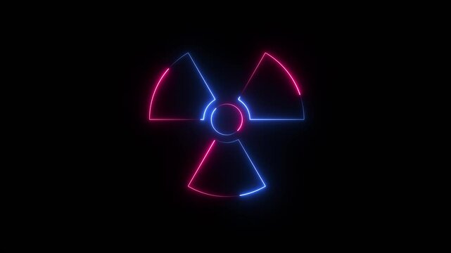 Neon Radioactive hazard symbol animation. Sign of radiation motion. Glowing radioactive sign in flat design 4k video footage.