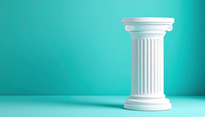 Elegant white pillar against vibrant turquoise background architectural detail minimalist style indoor setting close-up view for design inspiration