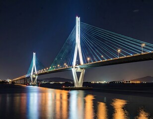 Obraz premium Illuminated cable-stayed bridge at night