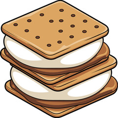Three delicious stacked s mores with graham crackers and marshmallows