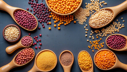 mixed grains healthy seeds organic lentils superfood ingredients colorful legumes natural grains mix high protein seeds gourmet pulses plant-based proteins vegan pantry staples