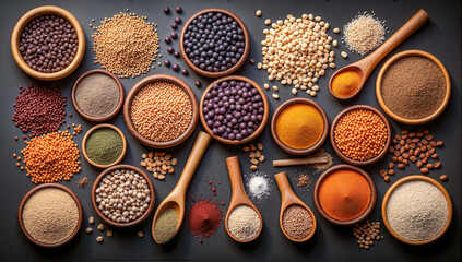 mixed grains healthy seeds organic lentils superfood ingredients colorful legumes natural grains mix high protein seeds gourmet pulses plant-based proteins vegan pantry staples