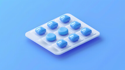 3d Isometric icon of a blister pack with blue