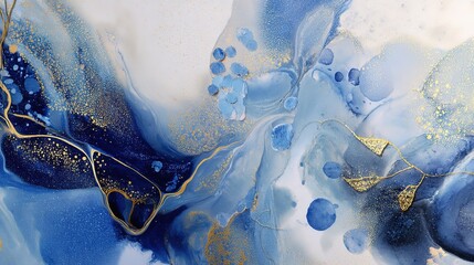 Abstract Fluid Art Blue Gold Texture Design Background
