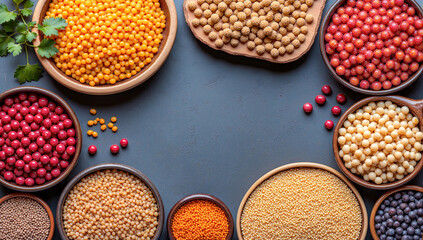 mixed grains healthy seeds organic lentils superfood ingredients colorful legumes natural grains mix high protein seeds gourmet pulses plant-based proteins vegan pantry staples