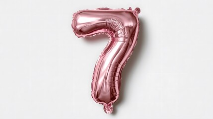 Pink Foil Balloon Number Seven on White Background