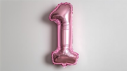 Pink Foil Balloon Number One on White Background