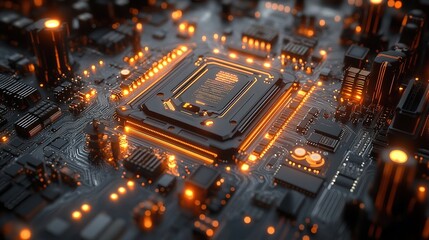 Obraz premium Futuristic Glowing Circuit Board for Tech Innovation & Digital Design