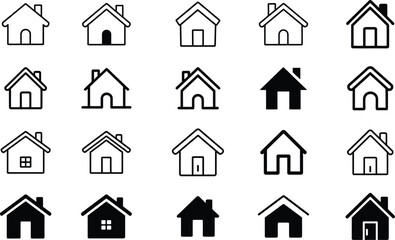 Diverse House Home Icons: Residential, Property & Real Estate Symbols Collection.