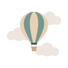 Pastel Hot Air Balloon in Sky with Clouds