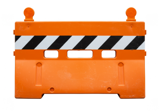 Isolated Road Barrier Orange Construction Sign with Caution Stripes