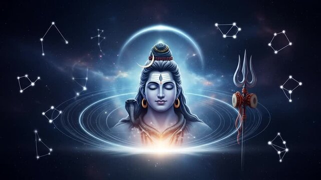 Cosmic presence of the divine: Lord Shiva's serene meditation amidst the celestial realm and