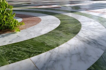 Obraz premium Marble floor with circular green white brown patterns foliage present