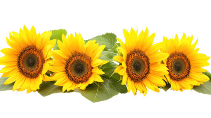 Naklejka premium Sunflowers with Green Leaves Side by Side on Transparent Background