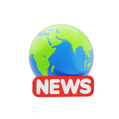 World News 3D Icon. Global news earth media concept