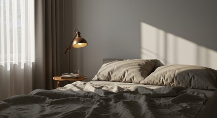 Peaceful Bedroom Interior with Linen and Warm Light