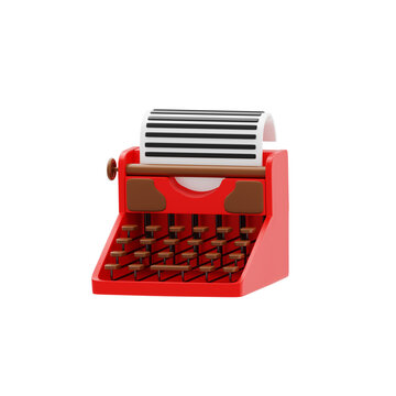 recommend clip art: Typewriter 3d icon. Classic red typewriter with paper