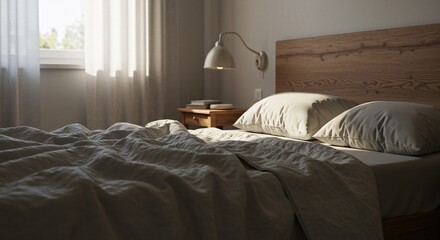Peaceful Bedroom Interior with Linen and Warm Light