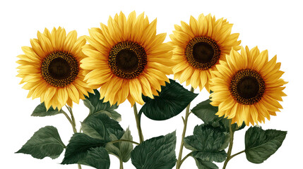 Obraz premium Sunflowers with Green Leaves Side by Side on Transparent Background