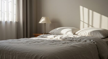 Peaceful Bedroom Interior with Linen and Warm Light
