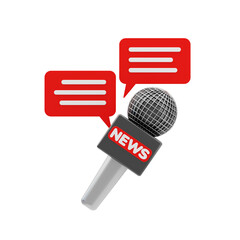Interview 3d icon. News microphone with speech bubbles