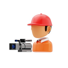Cameramen radio 3d icon. Cameraman icon with red cap