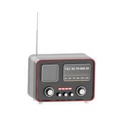 Broadcast via radio 3d icon. Classic retro radio with antenna
