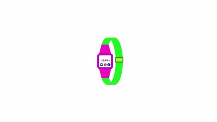 Modern smartwatch with a vibrant pink and green band displaying time and icons