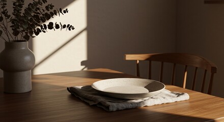 Elegant Cozy Dining Table Setup with Dried Eucalyptus