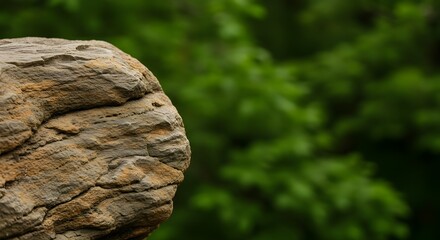 "Close-up of Natural Rock Formation with Layered Texture in Outdoor Forest Environment"