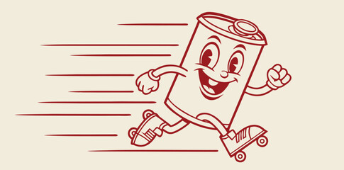 Retro Cartoon Soda Can Mascot on Roller Skates