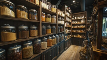 Rustic Bulk Food Store: A Charming Pantry of Grains and Spices