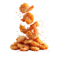  Delicious Pile of Fried Shrimp Falling on Transparent Background