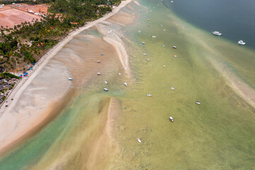 Aerial view of boats at Carneiros beach (Praia dos Carneiros). Pernambuco, Brazil.