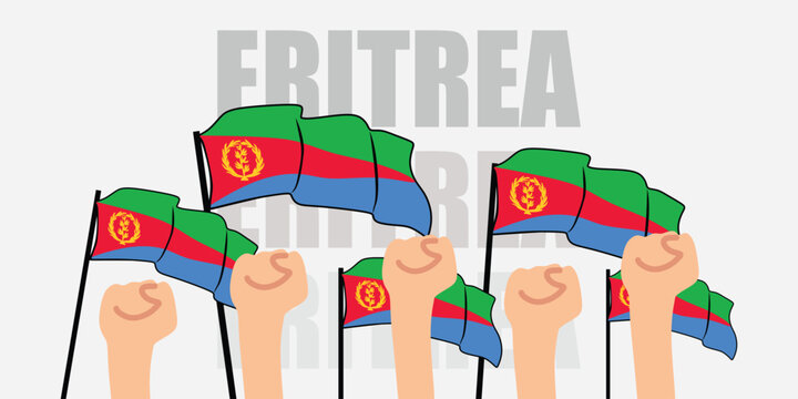 hand with flag of the Eritrea or Eritrea independence day vector illustration of Eritrea flag with gray background banner or greeting card