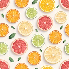 Obraz premium Seamless pattern with cut citrus fruits, soft shadows and 3D gradients, clean packaging design 