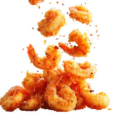  Delicious Pile of Fried Shrimp Falling on Transparent Background
