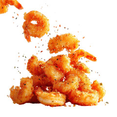  Delicious Pile of Fried Shrimp Falling on Transparent Background