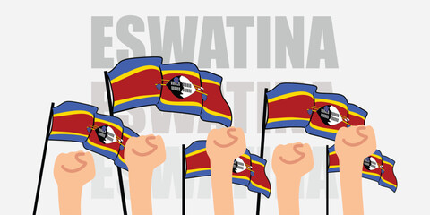 hand with flag of the Eswatini or Eswatini independence day vector illustration of Eswatini flag with gray background banner or greeting card