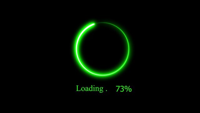 Futuristic neon green loading circle with percentage indicator on black background