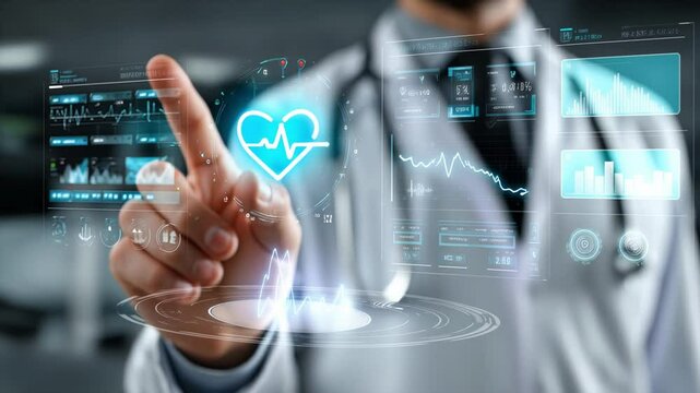 A Futuristic Doctor Engaging with Advanced Medical Holograms for Diagnosis