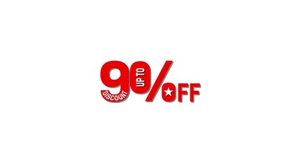 Up to ninety percent off discount with a star symbol and red lettering