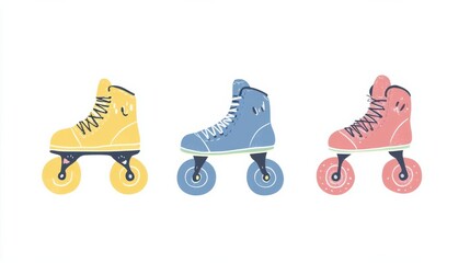 Cartoon shoes illustration showing various colorful roller skates