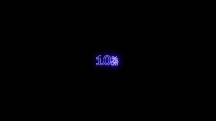 Glowing blue neon sign displaying ten percent off against a pure black background
