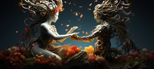 A Zeus vs medusa , a small creature made of glass that is sitting in the palm of your hand,ai generatif