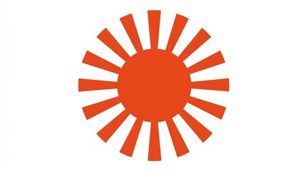 A stylized orange sun with sixteen rays on a white background; a minimalist design evoking themes of sunrise, power, and possibly national symbolism