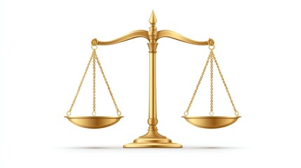 Golden scales, isolated on white, for legal, justice, balance, or comparison concepts