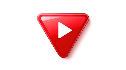 Red triangular play button. Glossy, 3D effect